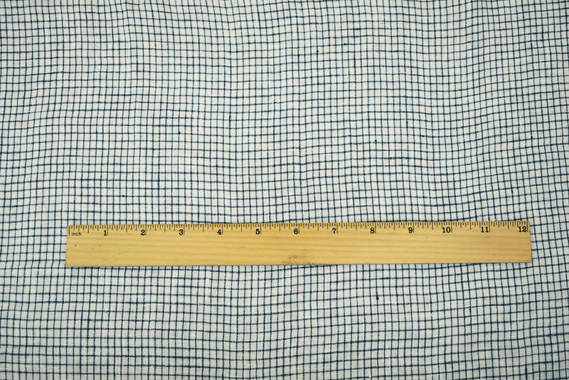 Dark Navy-White Spence Bryson Grid Check Washed Irish Linen Woven Fabric