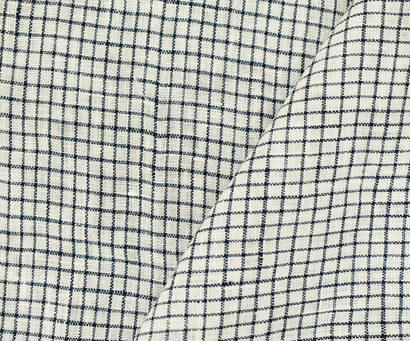 Dark Navy-White Spence Bryson Grid Check Washed Irish Linen Woven Fabric