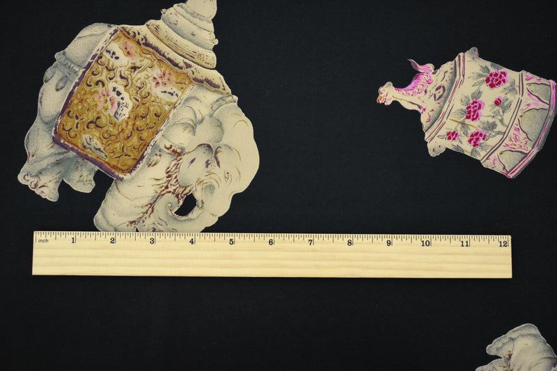 Black-Beige-Multi Silk Ceramic Printed Georgette Woven Fabric