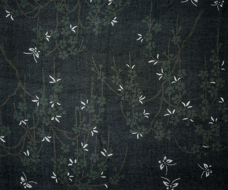 Black-Green-Multi Silk Butterfly Floral Printed Chiffon Woven Fabric