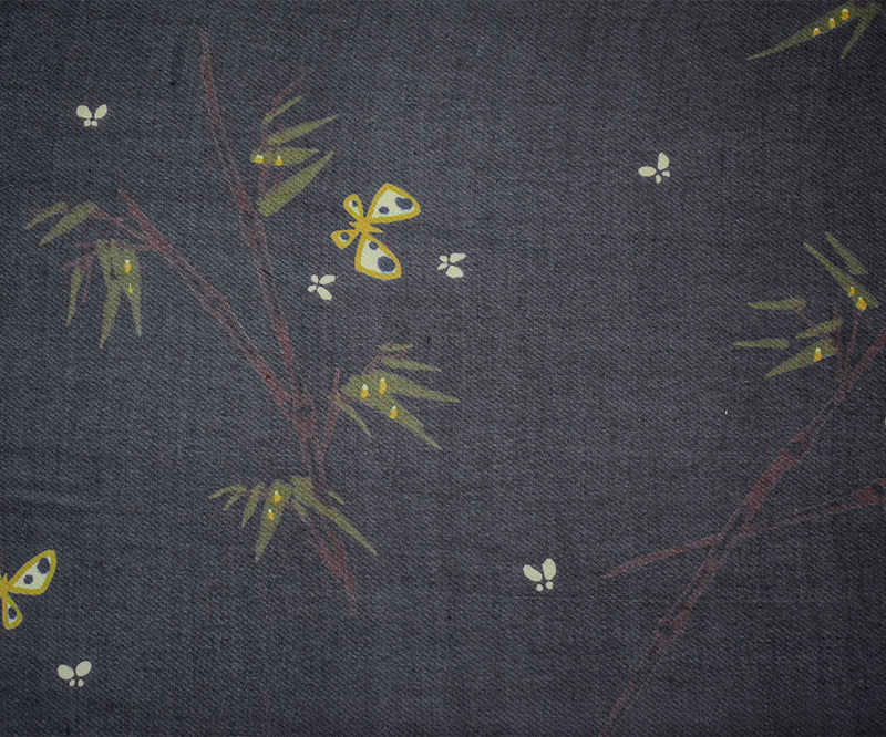 Black-Brown-Multi Silk Butterfly Branch Printed Chiffon Woven Fabric