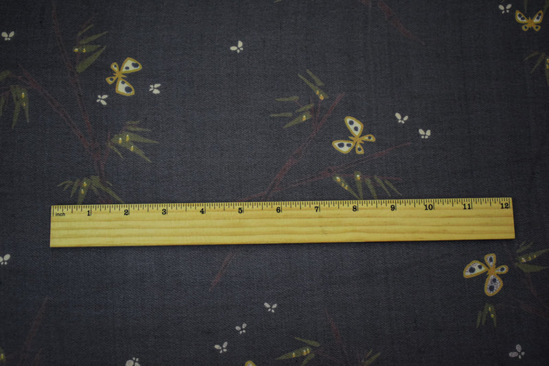 Black-Brown-Multi Silk Butterfly Branch Printed Chiffon Woven Fabric