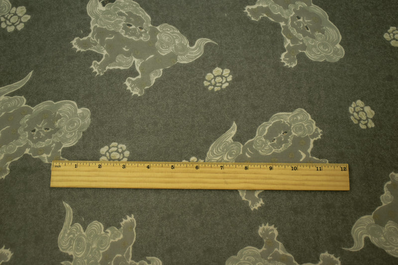 Black-Gray-Multi Silk Folklore Creature Printed Chiffon Woven Fabric