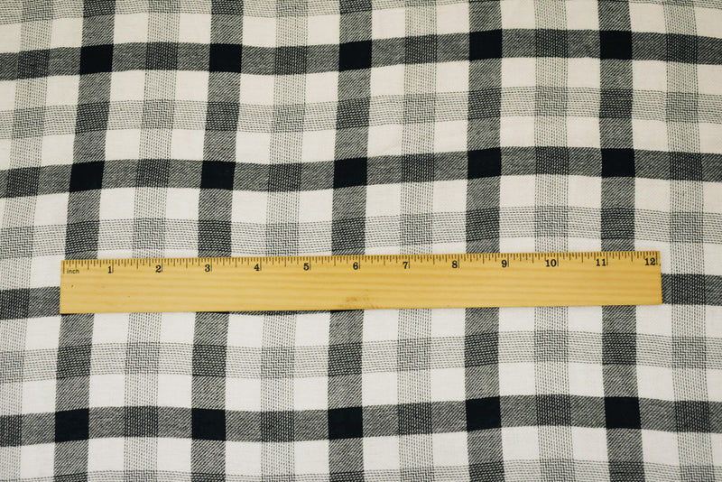 Black-White Famous Maker Cotton Plaid-Check Double Gauze Twill Woven Fabric