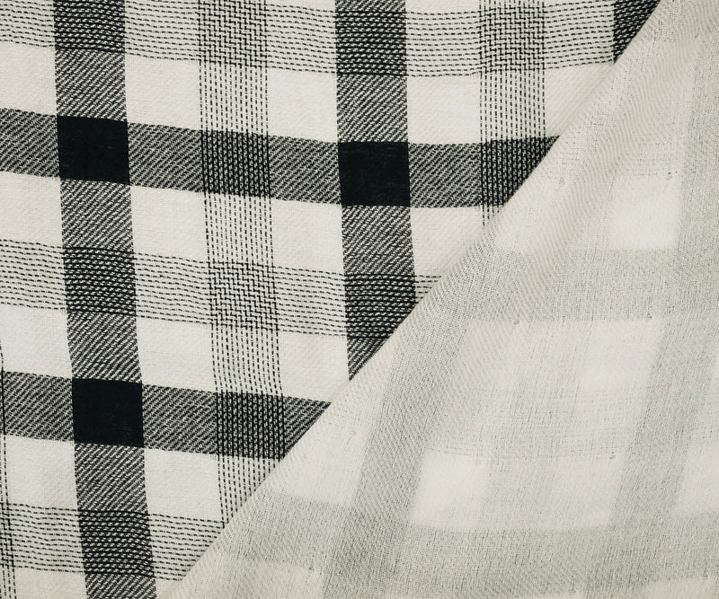 Black-White Famous Maker Cotton Plaid-Check Double Gauze Twill Woven Fabric