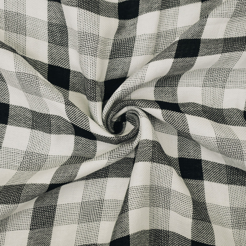 Black-White Famous Maker Cotton Plaid-Check Double Gauze Twill Woven Fabric
