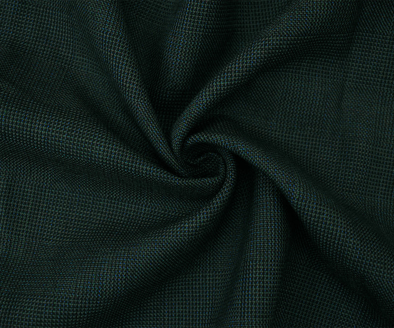 Black-Green-Multi Wool Poly Check Texture Suiting Woven Fabric