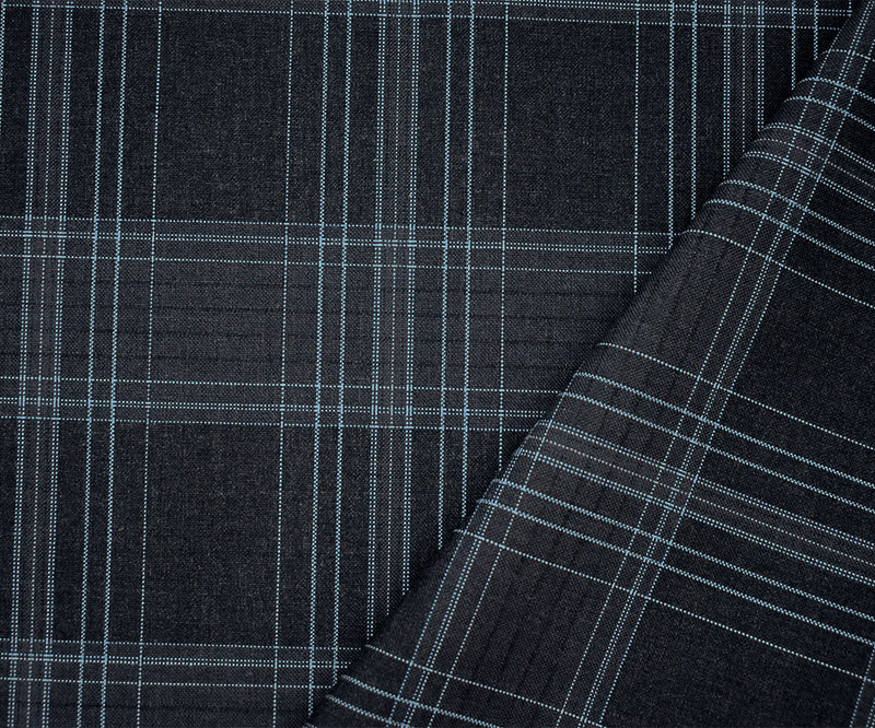 Deep Gray-Blue-Multi Plaid Poly Wool Woven Shirting Fabric