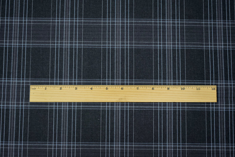 Deep Gray-Blue-Multi Plaid Poly Wool Woven Shirting Fabric