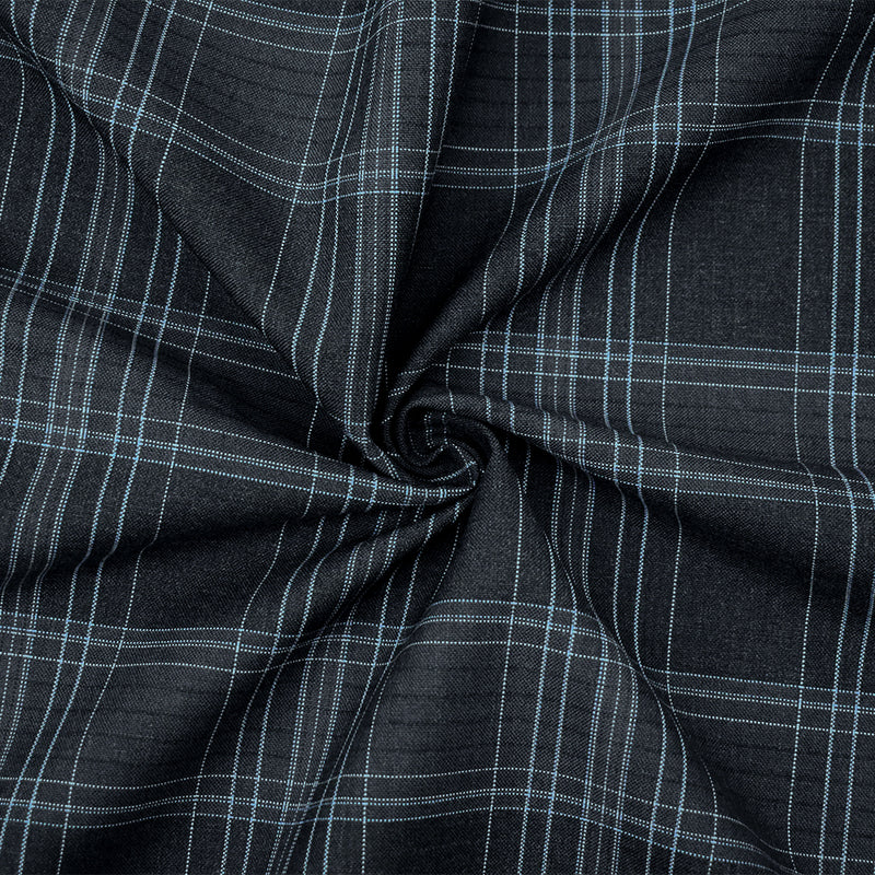 Deep Gray-Blue-Multi Plaid Poly Wool Woven Shirting Fabric