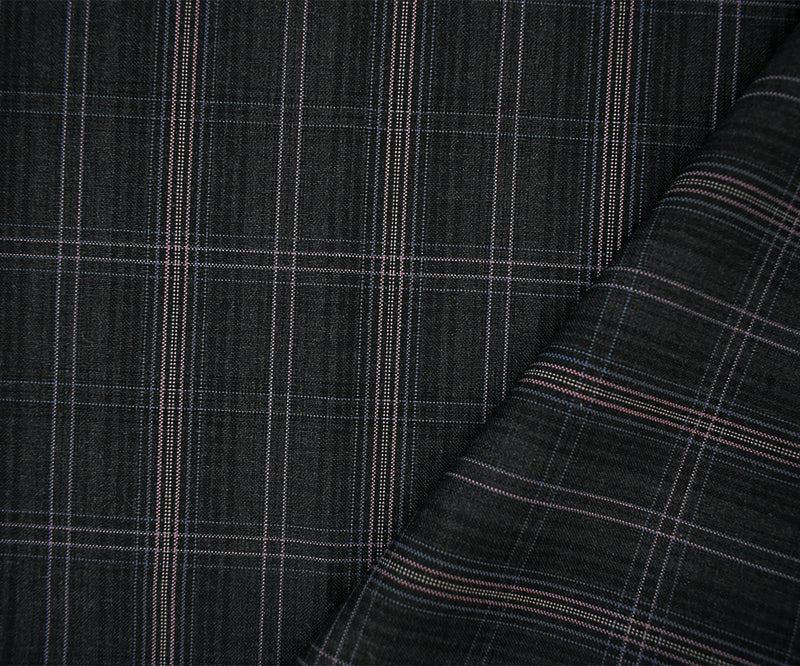 Gray-Purple-Multi Wool-Poly Plaid Woven Shirting Fabric