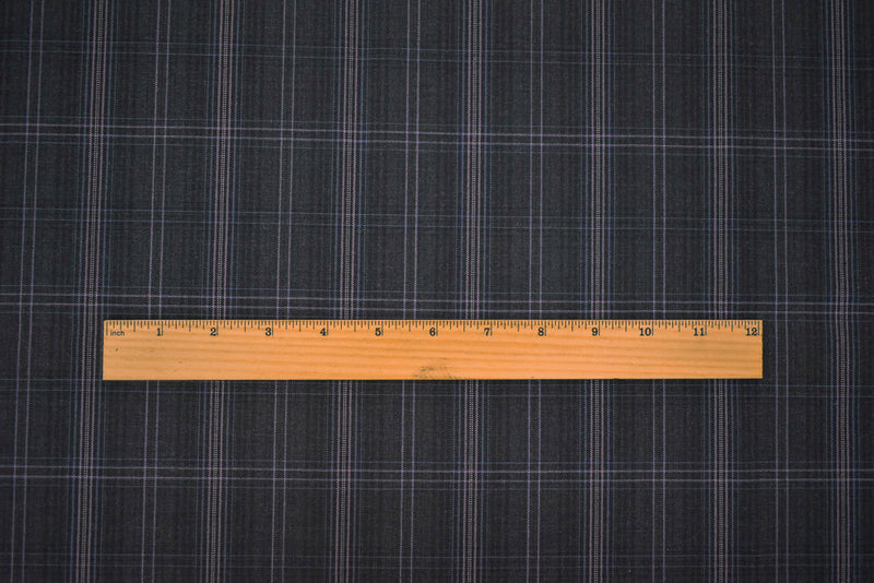 Gray-Purple-Multi Wool-Poly Plaid Woven Shirting Fabric