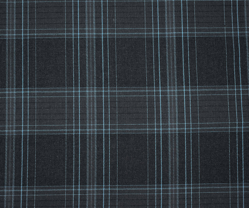 Deep Gray-Blue-White Poly Wool Plaid Woven Suiting Twill Fabric