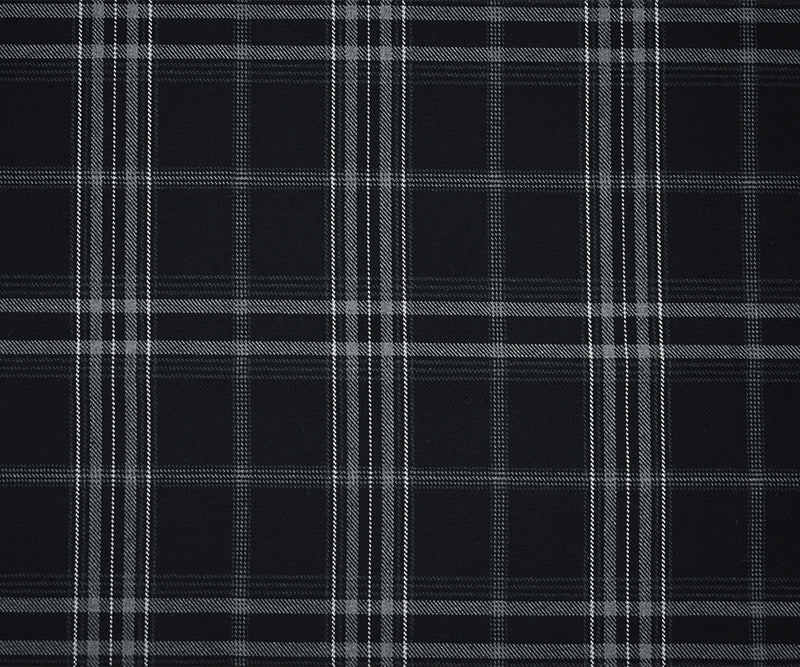 Black-Gray-White Wool-Poly Plaid Twill Woven Suiting Fabric