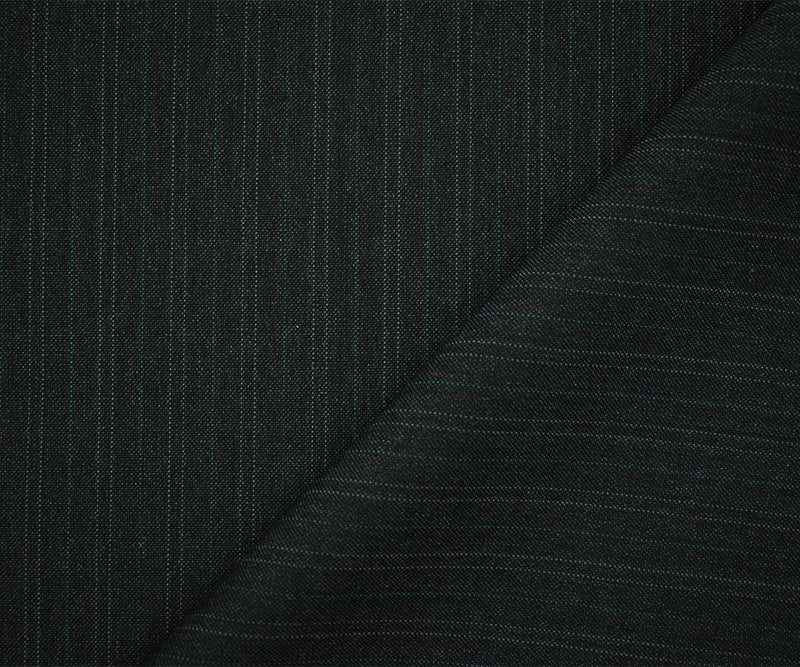 Deep Gray-Green Wool-Poly Pinstripe Woven Shirting Fabric
