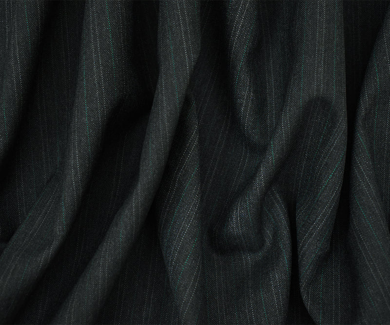 Deep Gray-Green Wool-Poly Pinstripe Woven Shirting Fabric