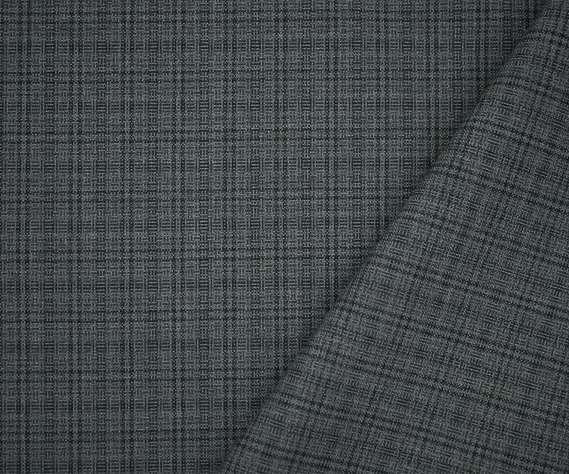 Gray-Black Wool-Polyester Plaid Woven Shirting Fabric