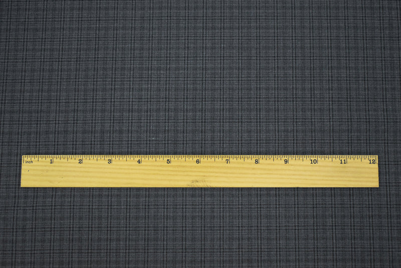 Gray-Black Wool-Polyester Plaid Woven Shirting Fabric