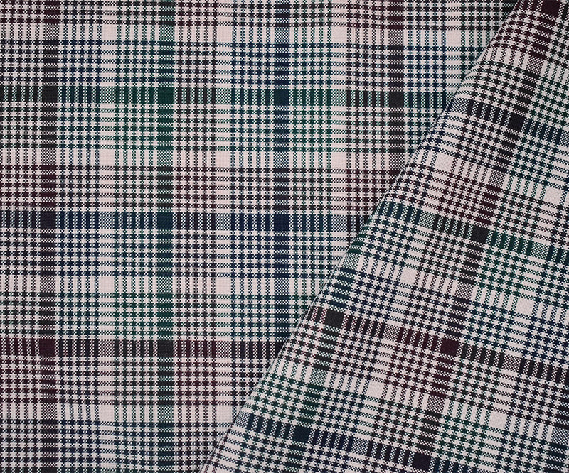 Wine Red-Multi Polyester-Wool Plaid Woven Shirting Fabric