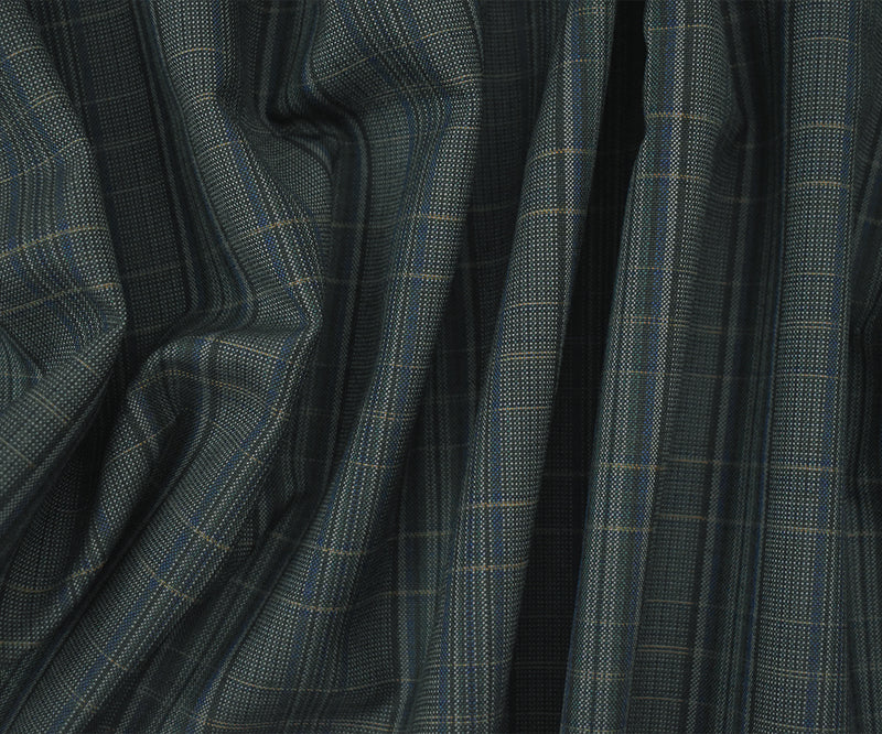Blue-Black-Multi Wool-Poly Plaid Woven Shirting Fabric
