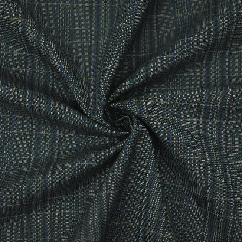 Blue-Black-Multi Wool-Poly Plaid Woven Shirting Fabric