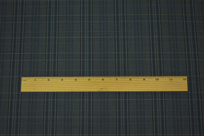 Blue-Black-Multi Wool-Poly Plaid Woven Shirting Fabric