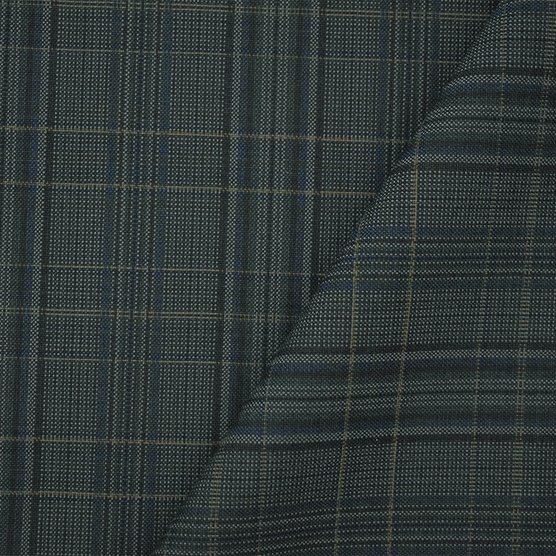 Blue-Black-Multi Wool-Poly Plaid Woven Shirting Fabric