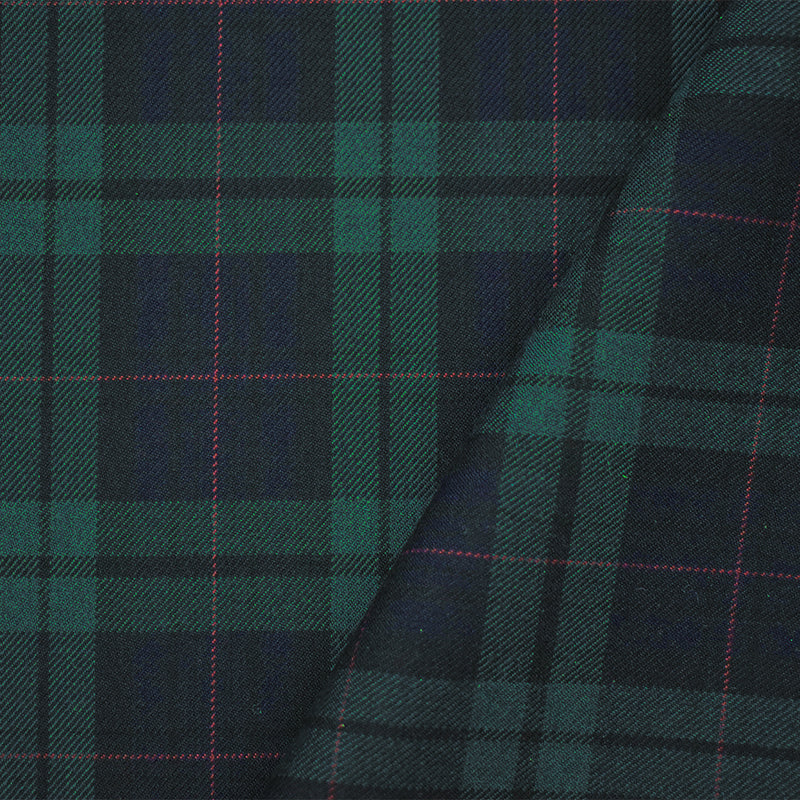Green-Blue-Multi Wool-Poly Plaid Check Woven Twill Suiting Fabric