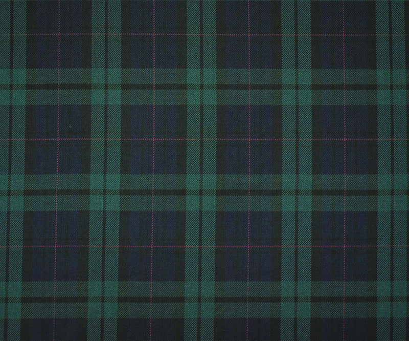 Green-Blue-Multi Wool-Poly Plaid Check Woven Twill Suiting Fabric