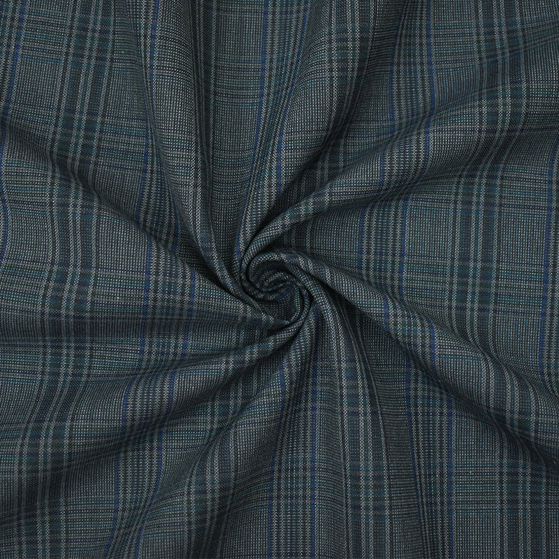 Gray-Green-Multi Poly-Wool Plaid Woven Shirting Fabric
