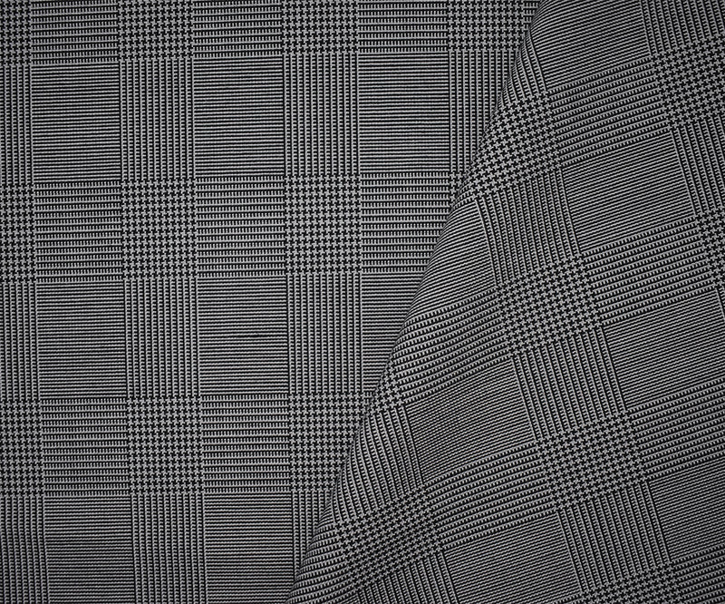Black-Gray Wool-Poly Japanese Glen Plaid Woven Suiting Fabric
