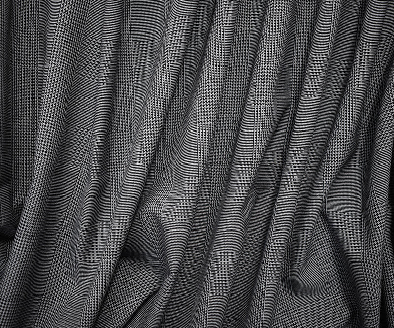 Black-Gray Wool-Poly Japanese Glen Plaid Woven Suiting Fabric