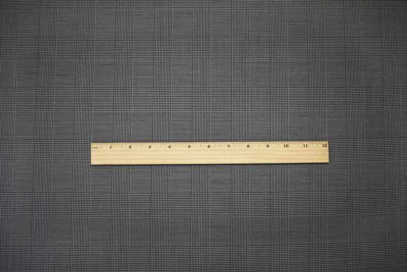 Black-Gray Wool-Poly Japanese Glen Plaid Woven Suiting Fabric
