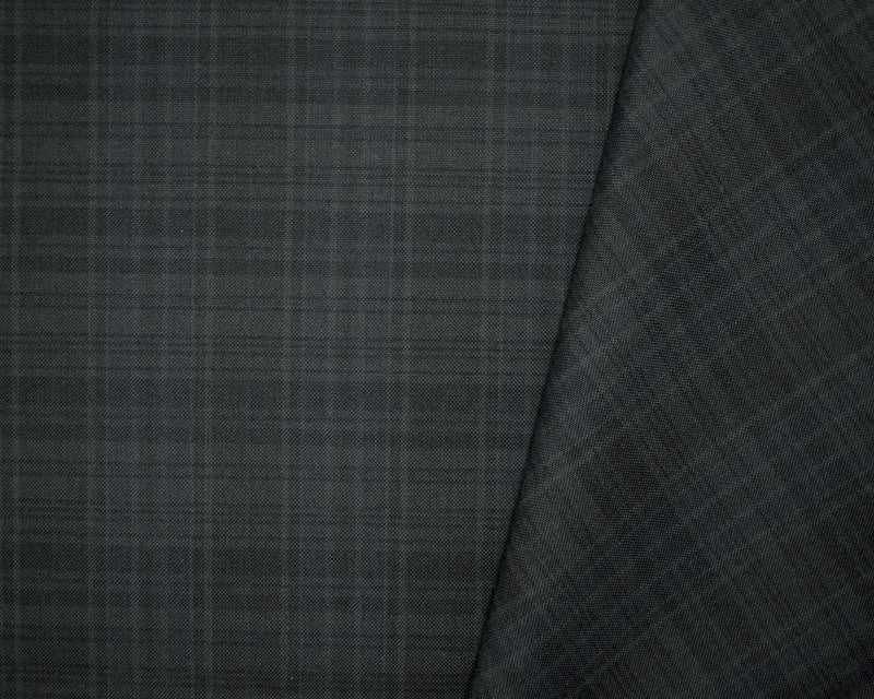 Gray-Black-Blue Tropical Wool-Poly Japanese Plaid Woven Shirting Fabric