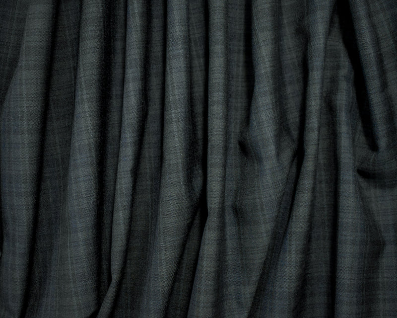 Gray-Black-Blue Tropical Wool-Poly Japanese Plaid Woven Shirting Fabric