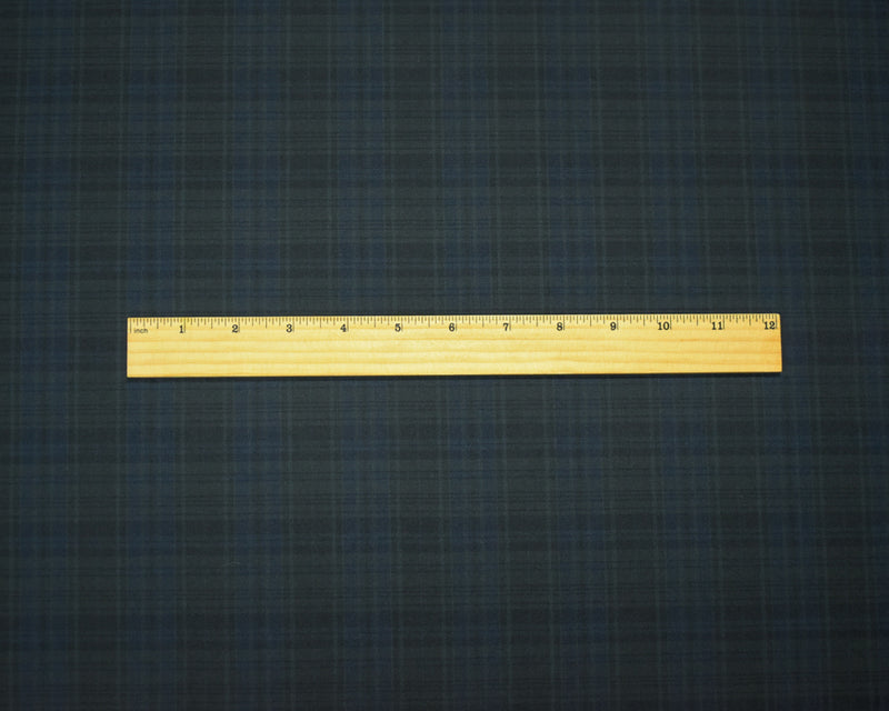 Gray-Black-Blue Tropical Wool-Poly Japanese Plaid Woven Shirting Fabric
