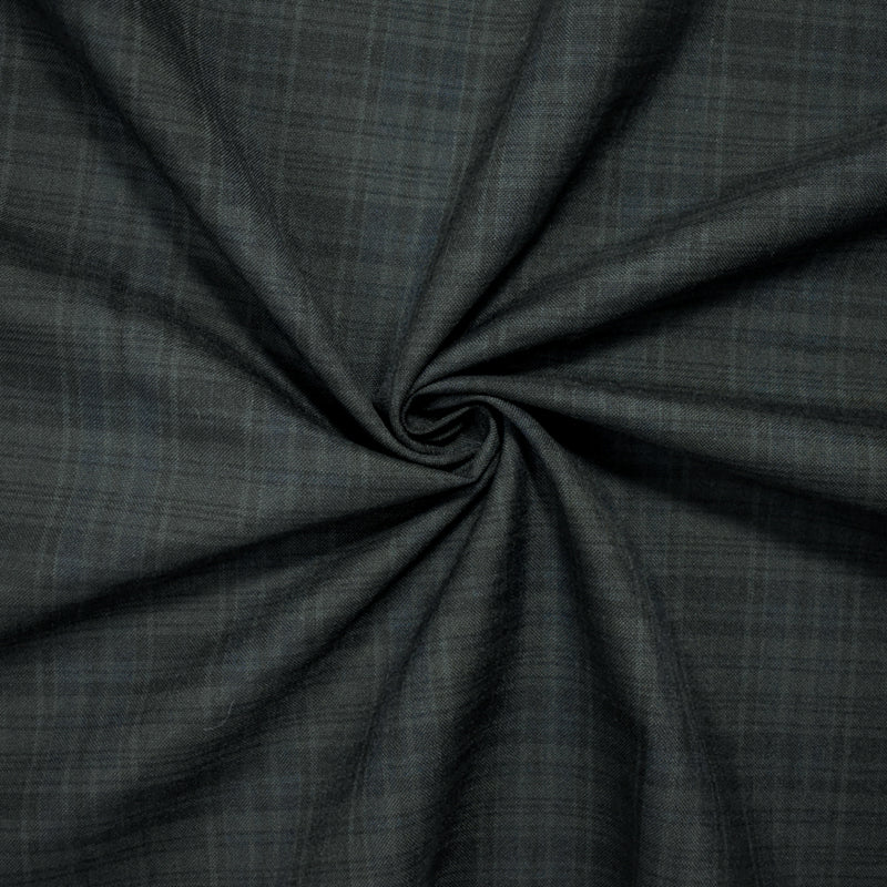 Gray-Black-Blue Tropical Wool-Poly Japanese Plaid Woven Shirting Fabric