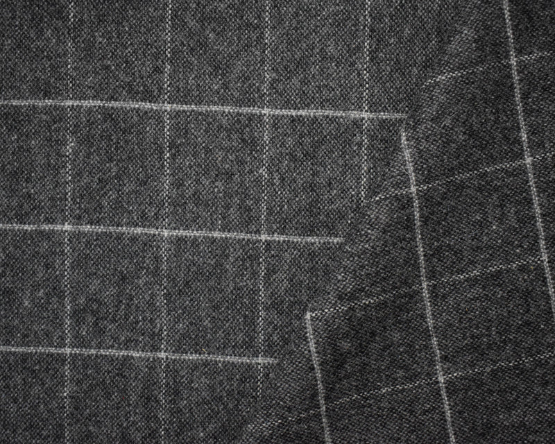 Black-Gray Wool Poly Japanese Grid-Check Woven Jacketing Fabric