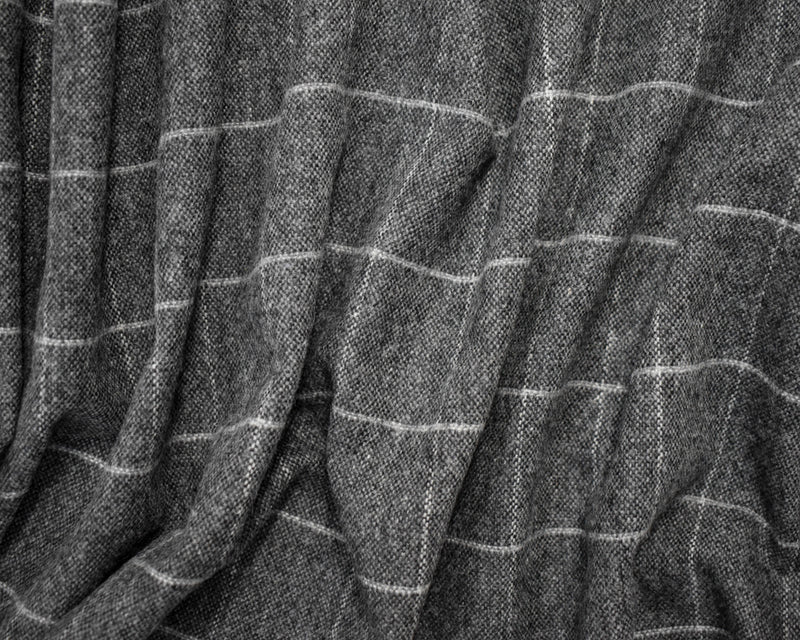 Black-Gray Wool Poly Japanese Grid-Check Woven Jacketing Fabric