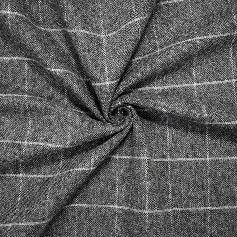 Black-Gray Wool Poly Japanese Grid-Check Woven Jacketing Fabric