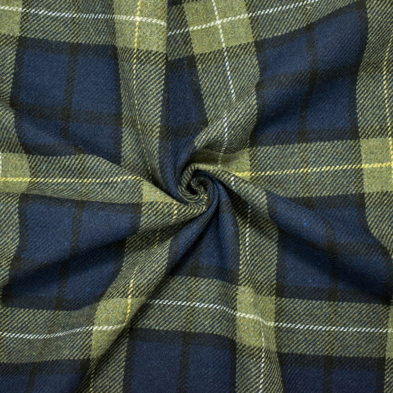 Navy-Green-Multi Wool-Poly Plaid Twill Woven Jacketing Fabric