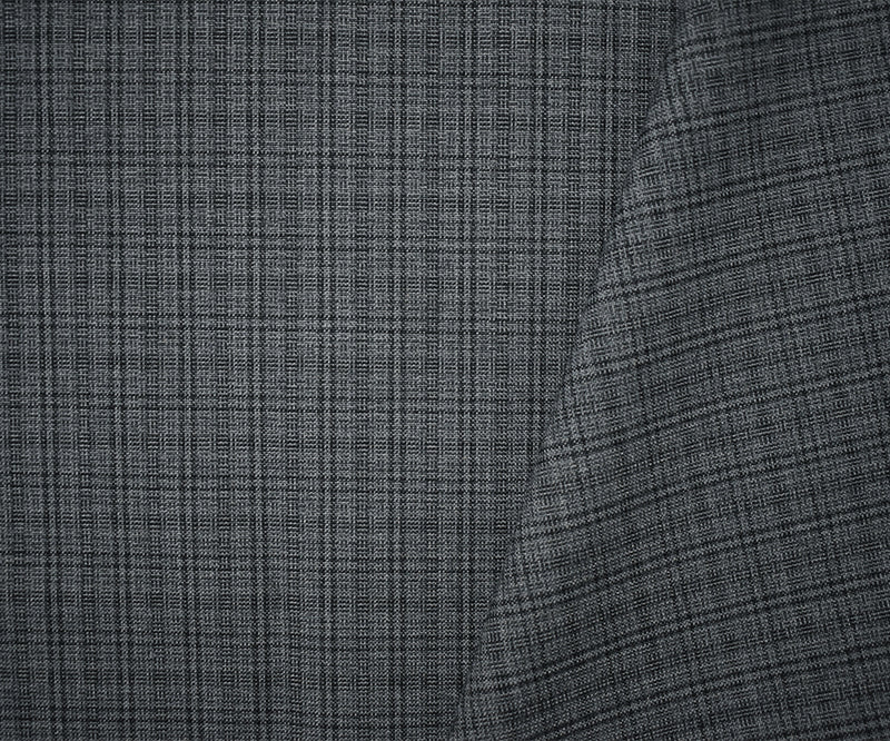 Gray-Black Poly-Wool Japanese Plaid Woven Suiting Fabric