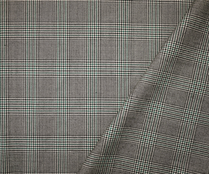 Black-Green-White Wool-Poly Japanese Plaid Woven Suiting Fabric