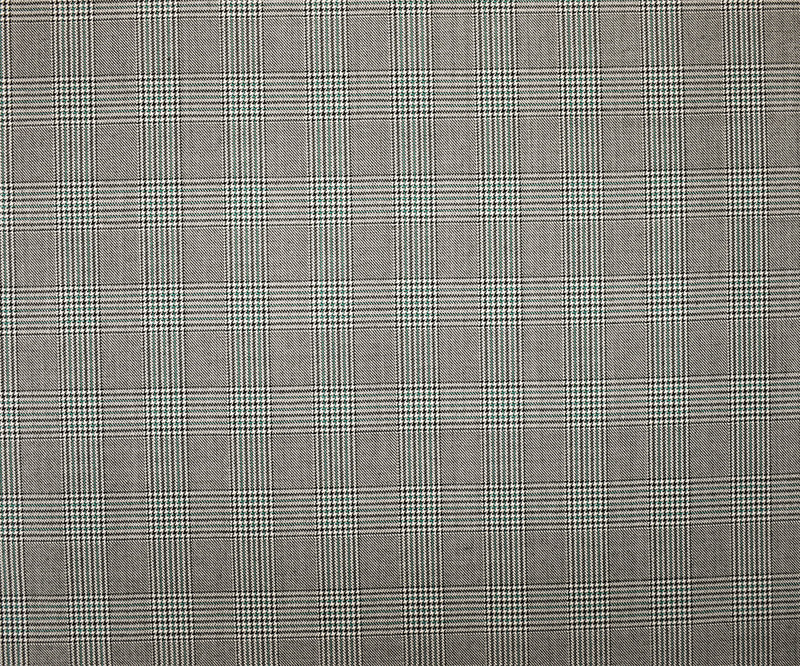 Black-Green-White Wool-Poly Japanese Plaid Woven Suiting Fabric