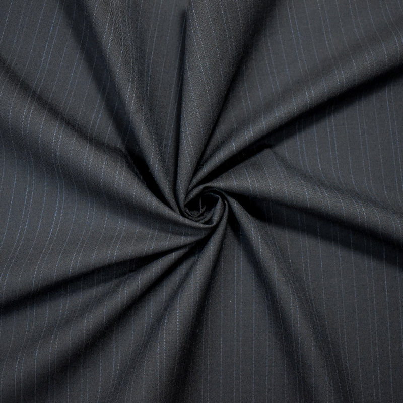 Black-Deep Blue Tropical Wool-Poly Japanese Vertical Stripe Shirting Fabric