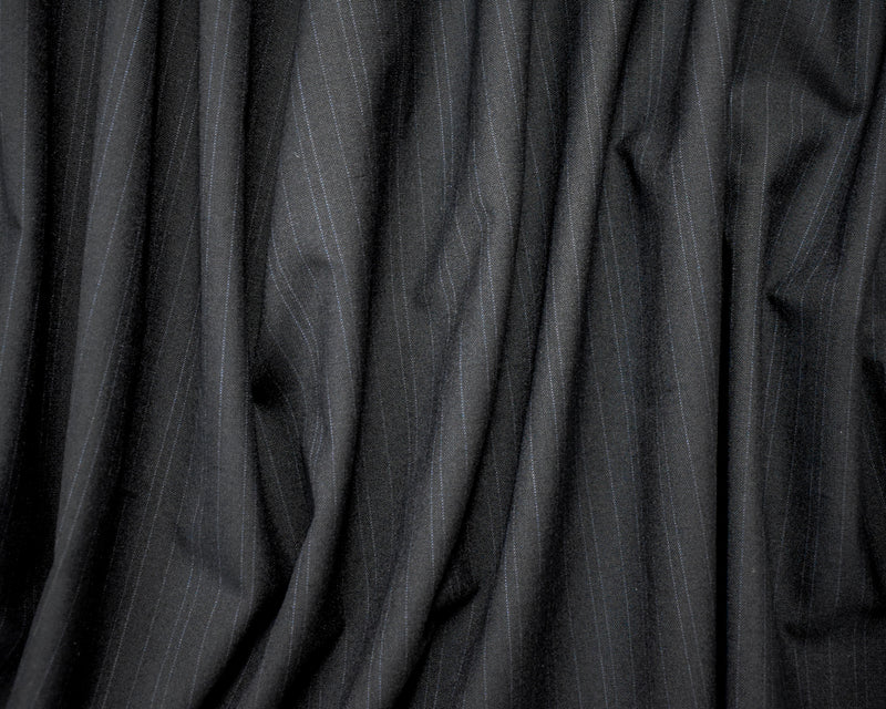 Black-Deep Blue Tropical Wool-Poly Japanese Vertical Stripe Shirting Fabric