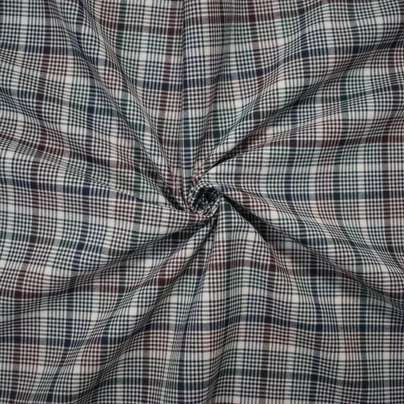 Red-Green-Multi Poly-Wool Japanese Plaid Woven Shirting Fabric