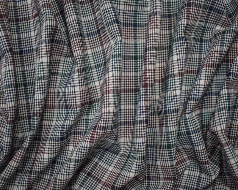 Red-Green-Multi Poly-Wool Japanese Plaid Woven Shirting Fabric