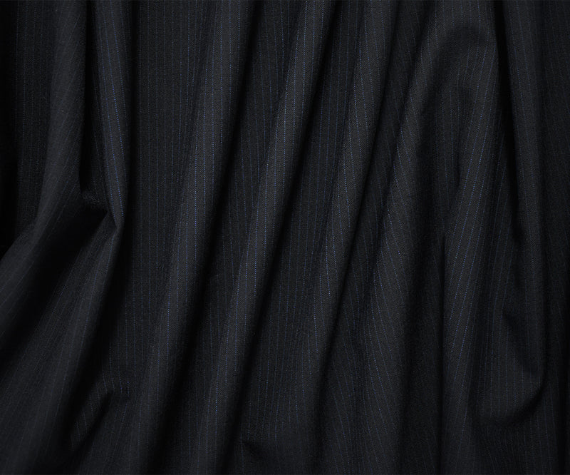 Black-Blue Wool-Polyester Japanese Vertical Stripe Shirting Woven Fabric