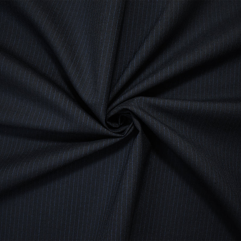 Black-Blue Wool-Polyester Japanese Vertical Stripe Shirting Woven Fabric